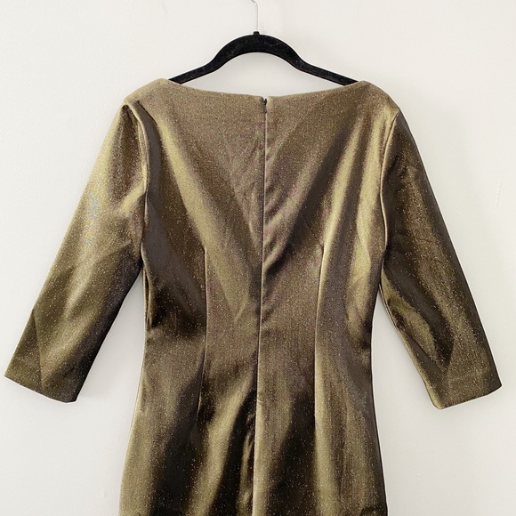Area Metallic Pyrite Gold Midi Sheath Dress NWT - Picture 8 of 10